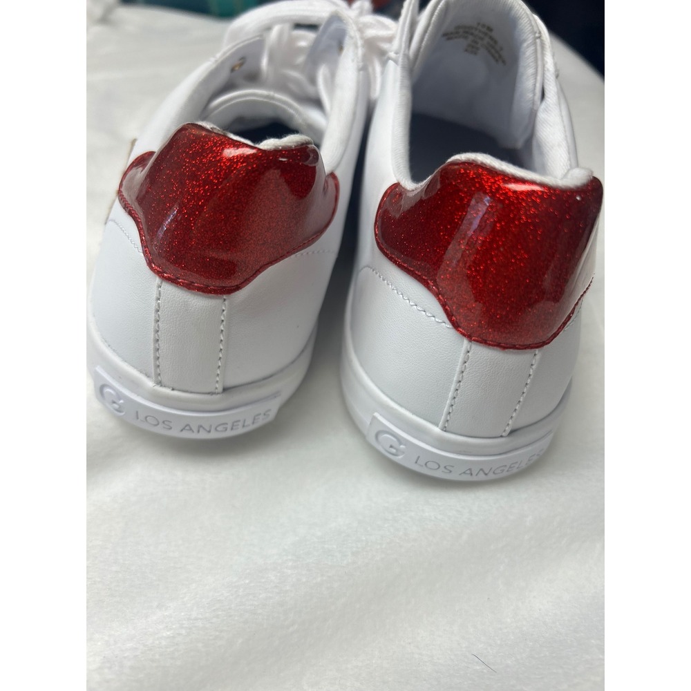 GBG Los Angeles Womens White Sneakers Red Glitter Heel Patch Detail Shoes 10M - Picture 4 of 7